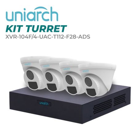 kit turret uniarch kitxvr104f4uact112f28ads 4 cámaras tipo turret análogas 2 mp interior exterior ip67 lente fijo 28 mm 1x